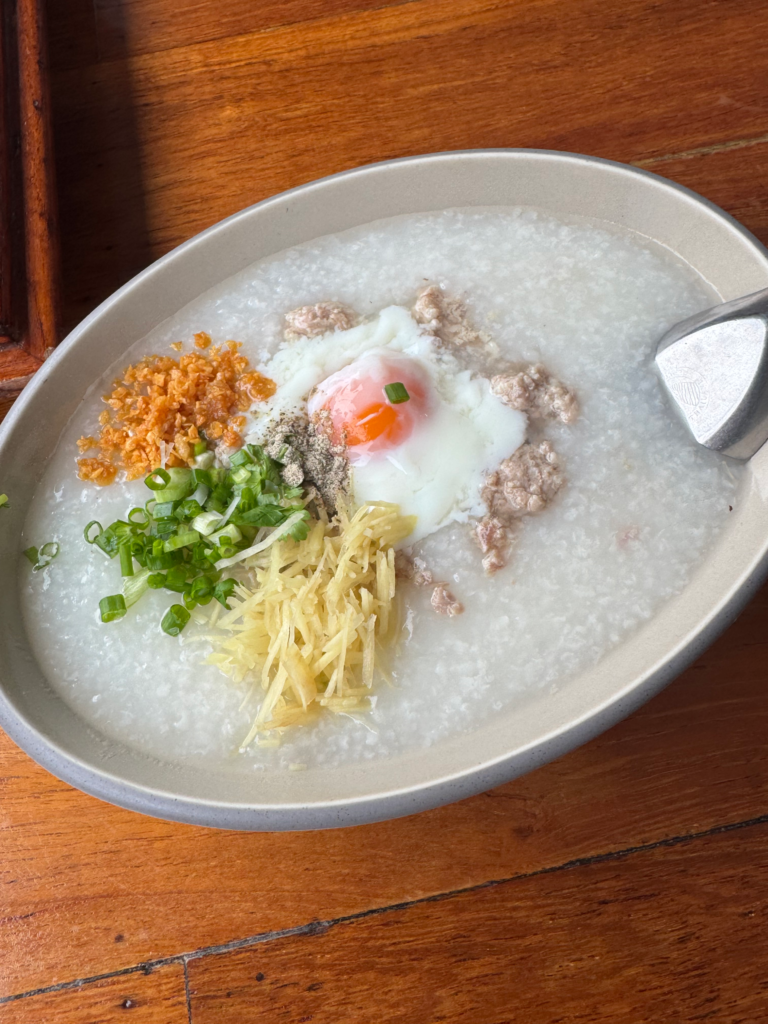 Traditional congee breakfast in Krabi Thailand