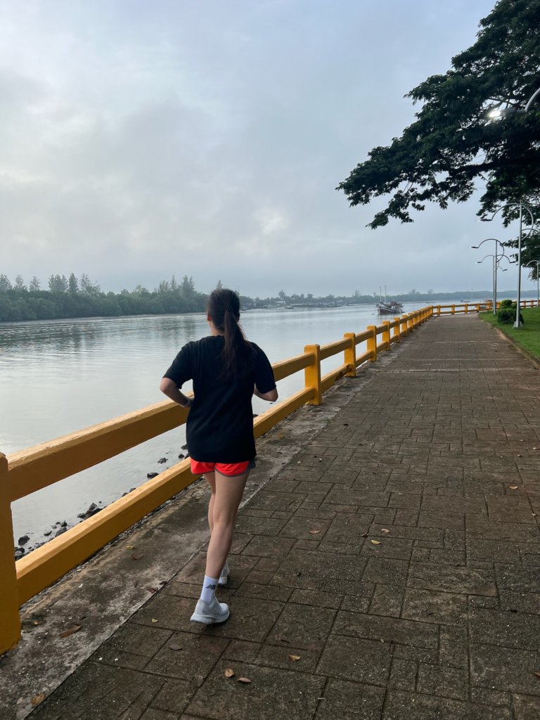 Riverside running path in Krabi Town, ideal for morning jogging