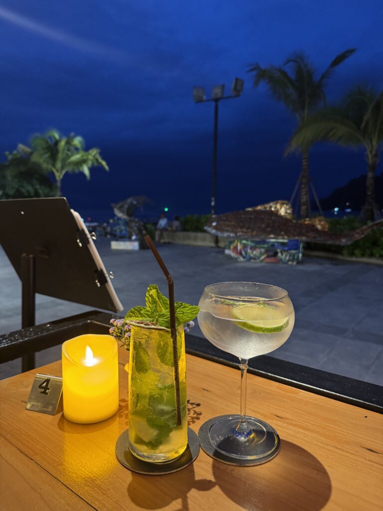 Happy hour cocktails at Atom Beach Cafe Phi Phi